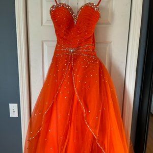 BEAUTIFUL CINDERELLA GOWN WITH STONES AND SEQUINS ALLOVER  ORANGE